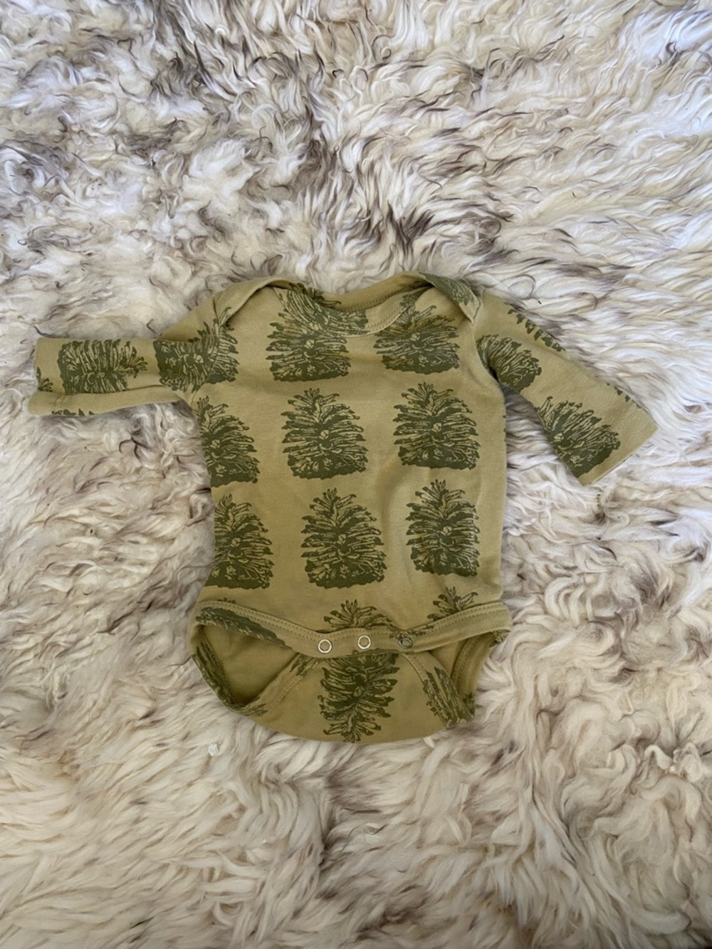 Kate Quinn | 100% Organic Cotton | Green Pine Cone Print | Size NB